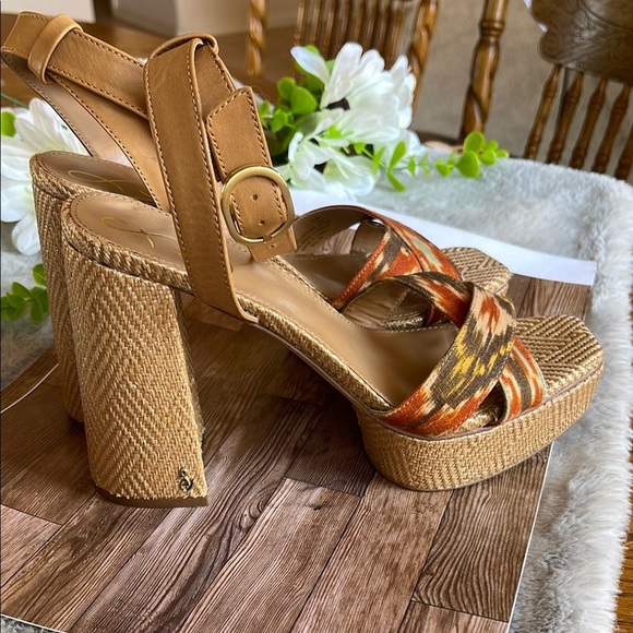 Women's Tan and Multicolor Platform Sandals - Picture 3 of 8